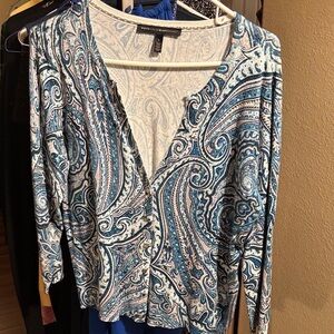 White House Black Market Blue and White Paisley Top